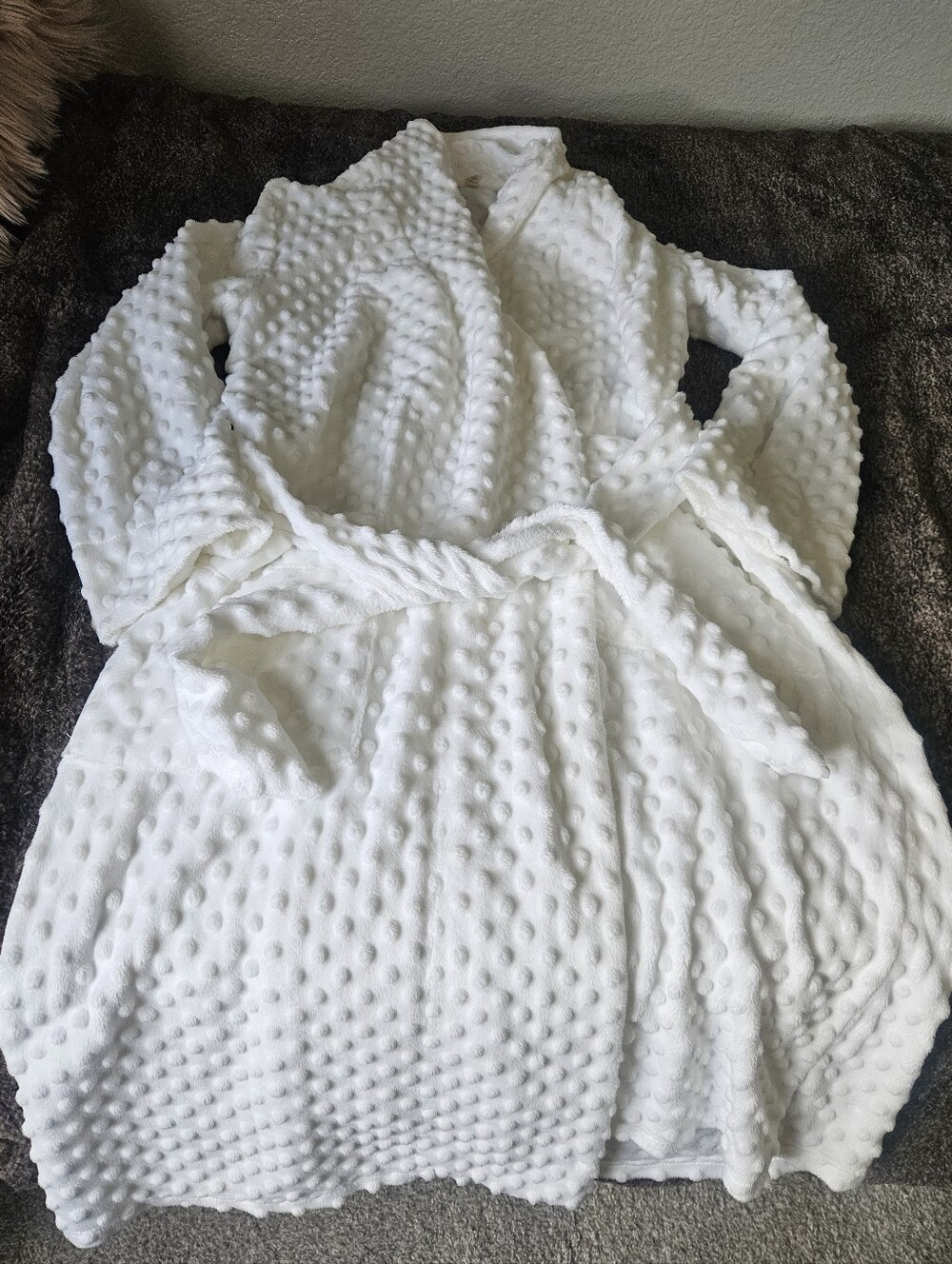 Soft Surroundis Dot Textured White Plush Robe - Picture 2 of 8